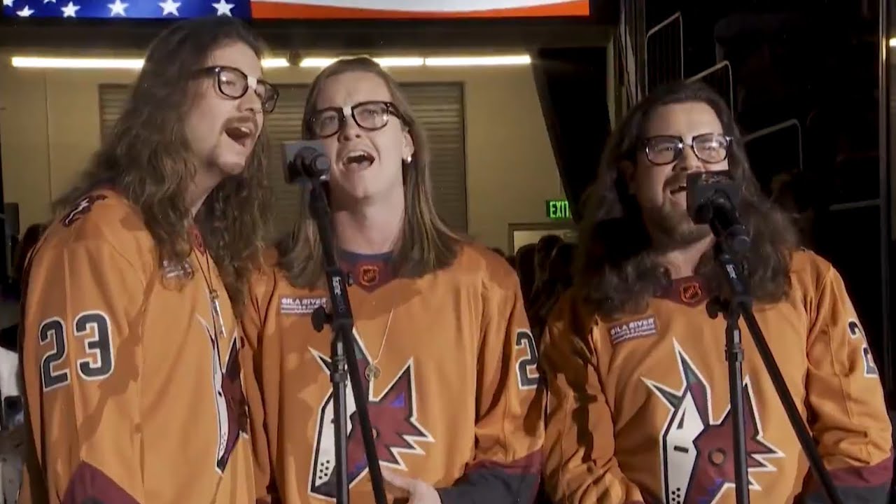 Daring Greatly performs the US National Anthem for the Arizona Coyotes @ Mullet Arena