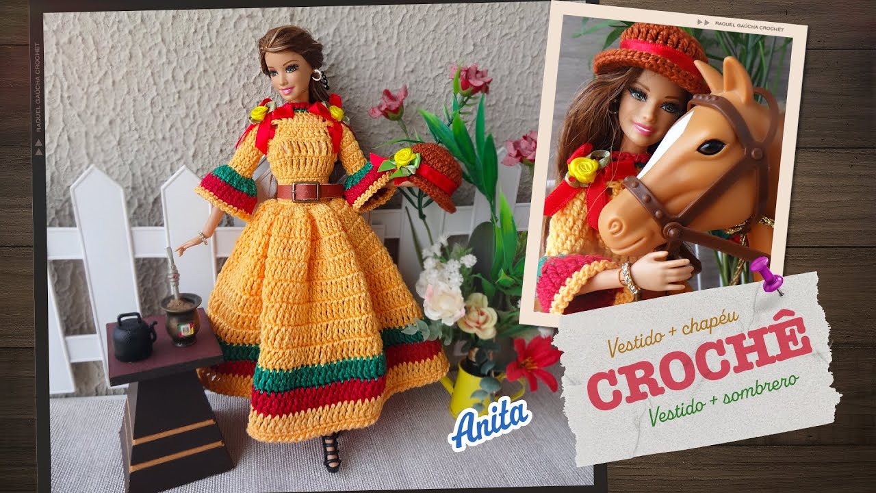Vestido gaúcho com chapéu para Barbie 🐴 Anita