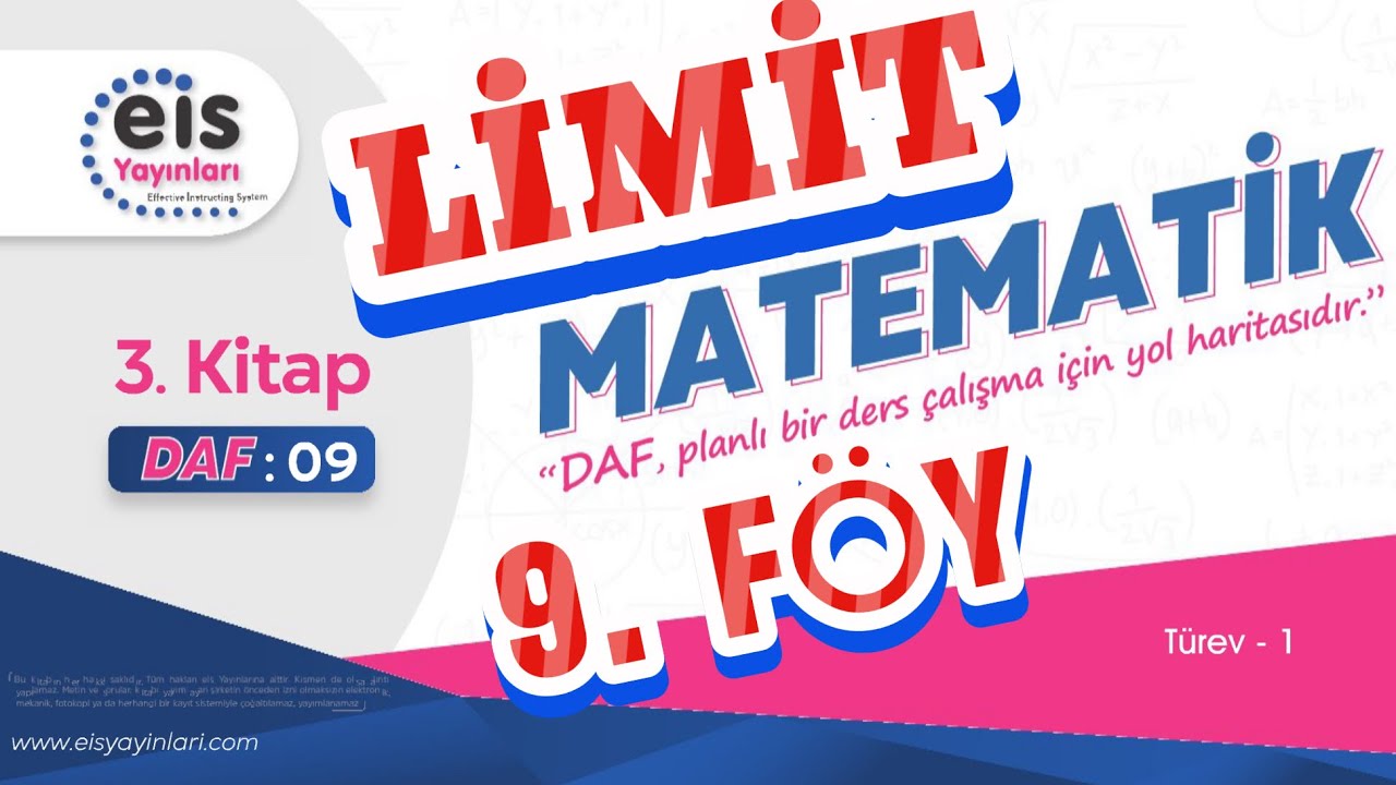 LİMİT, TÜREV-1 , 9. FÖY KONU ANLTIMI, YKS AYT EİS DAF MATEMATİK 3. KİTAP MAVİ SET, 12. SINIF
