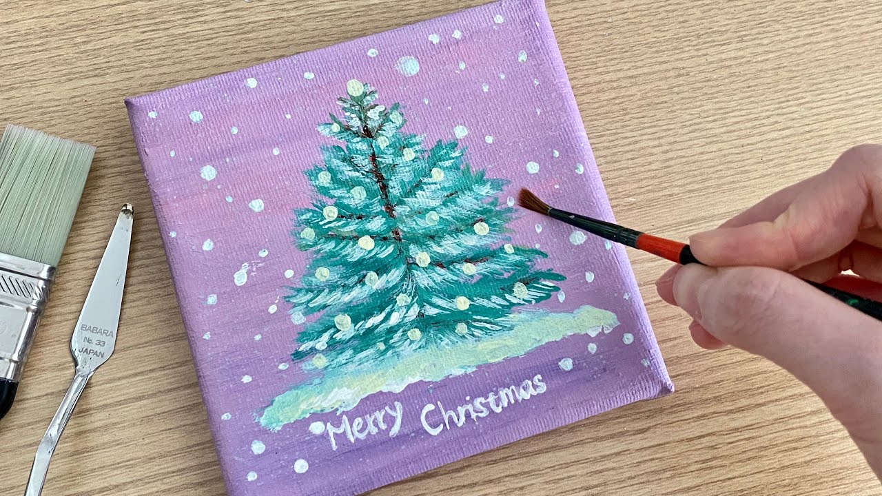 Christmas tree | Easy Acrylic painting for beginners | mini canvas tutorial