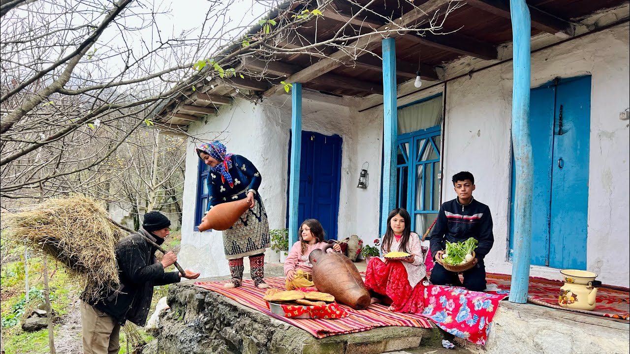 First Snow & Rain in the Village | Making Organic Butter & Baking Tandoor Bread in Cold Winter