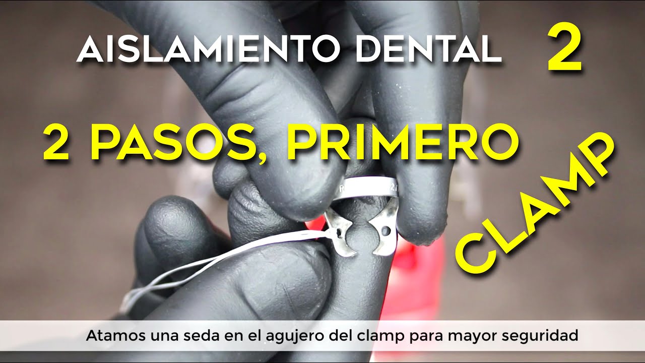 AISLAMIENTO DENTAL EN ENDODONCIA con técnica en 2 pasos: primero clamp y después dique + arco.