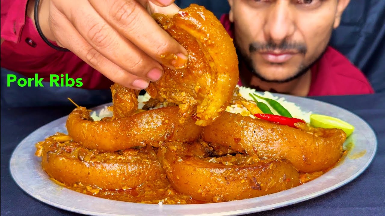 SPICY🥵 PORK RIBS CURRY WITH RICE EATING SHOW INDIA 🇮🇳 FOOD 