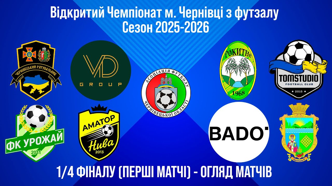 1/4 фіналу - 1 матчі. Огляд матчів. Чемпіонат м. Чернівці з футзалу 2025-2026. 07.02.2026