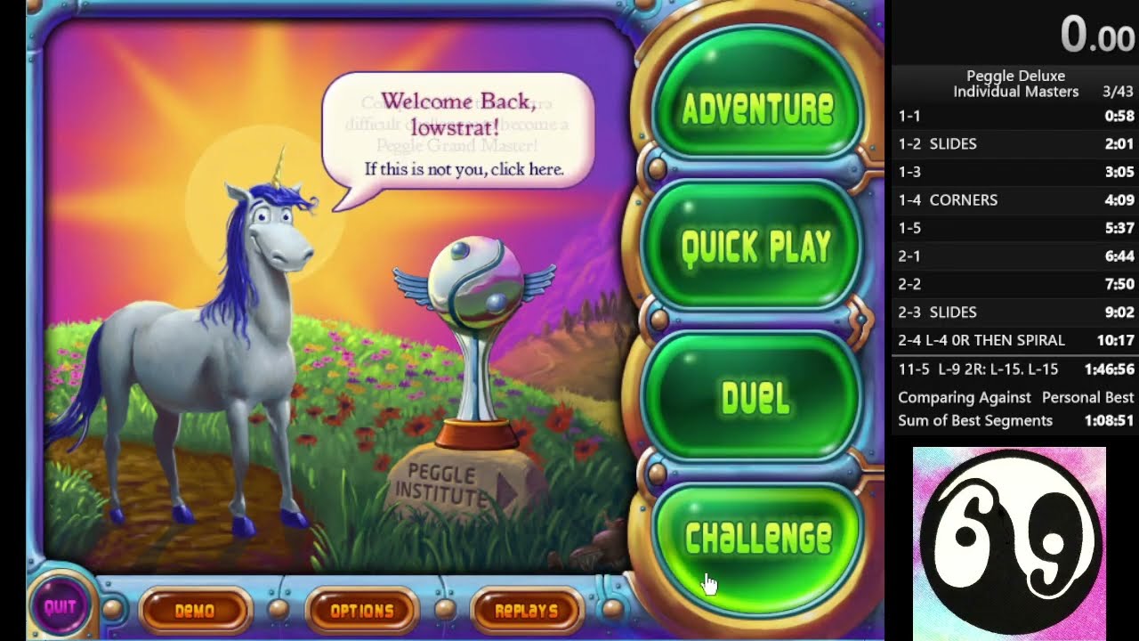 Peggle Deluxe Speedrun: Bjorn% Low Strats: 1h 55m 53s