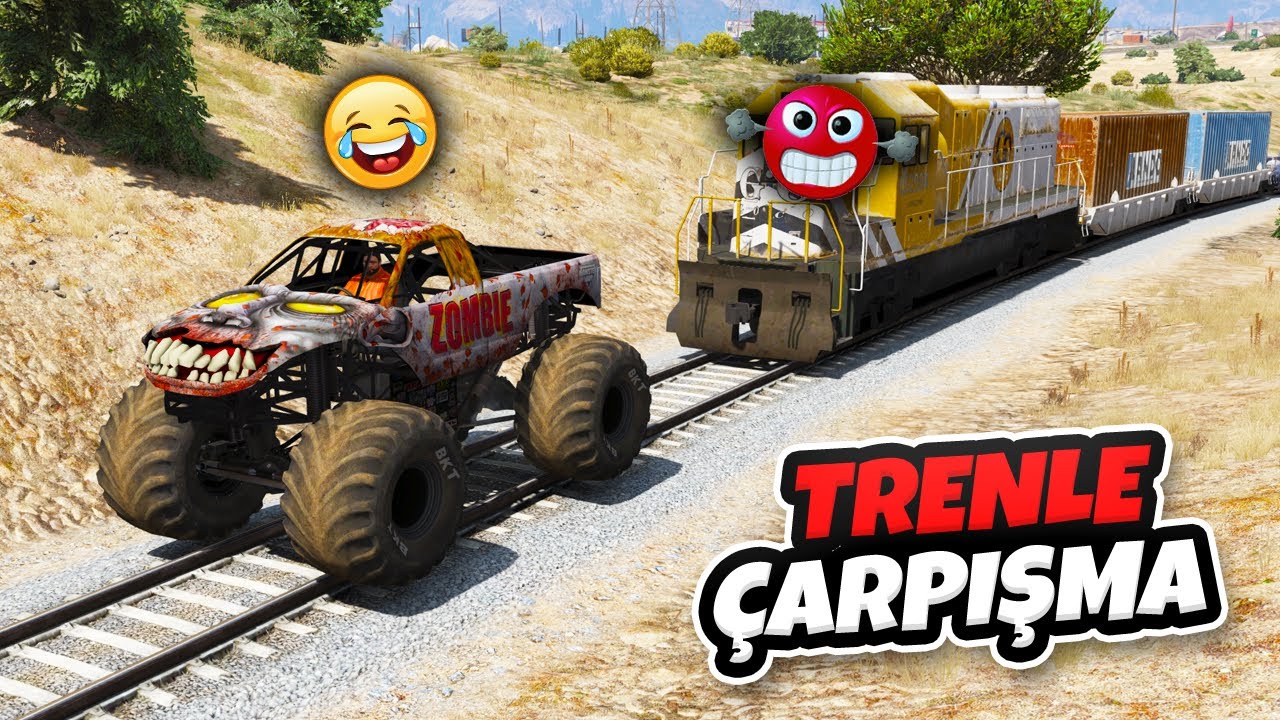 🚆 Korkusuz Canavar Arabalar Trenle Çarpışıyor 🚆 GTA 5
