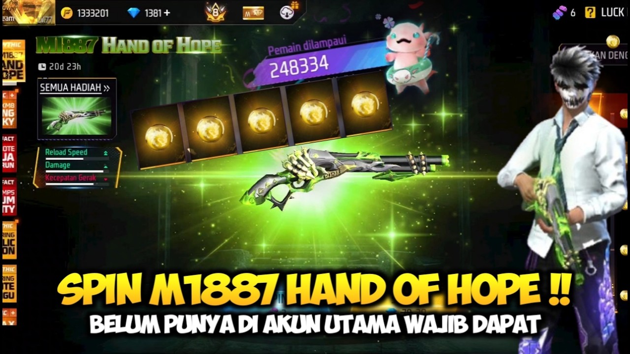 SPIN SG2 LUMUT! M1887 HAND OF HOPE EVENT FF TERBARU BELUM PUNYA DI AKUN UTAMA