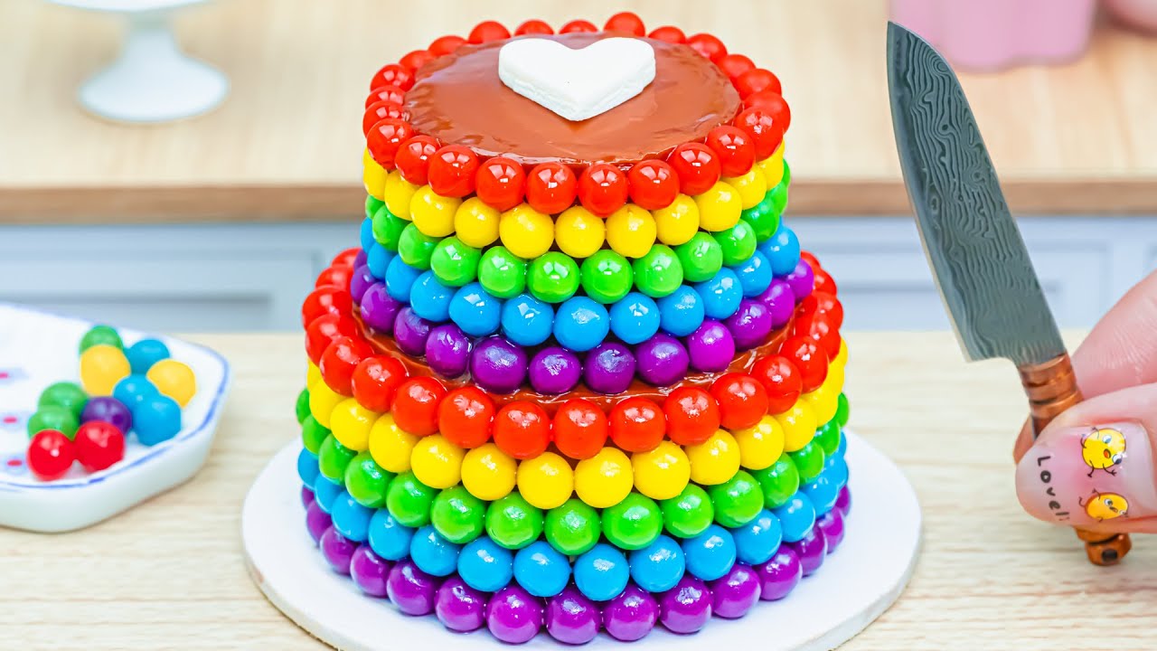 Amazing Miniature Rainbow Chocolate Candy Heart Decorating 🌈 Tiny Rainbow Cake By DIY Cakes
