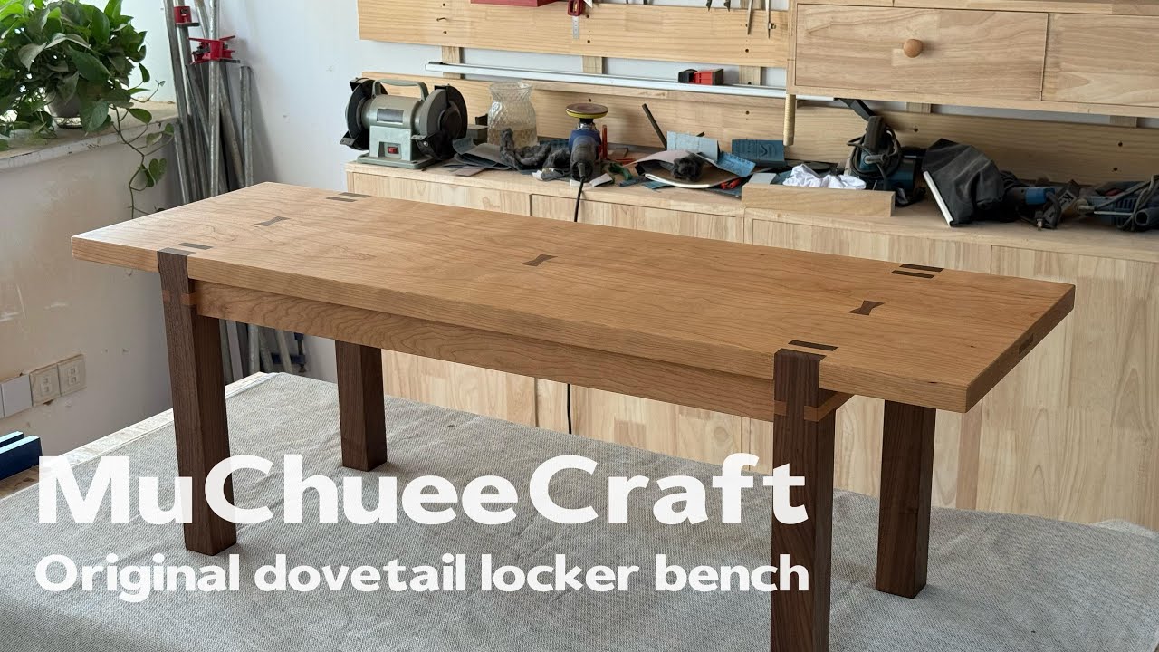 MuChueeCraft handmade original dovetail locker bench with mortise and tenon, contrastive wood color