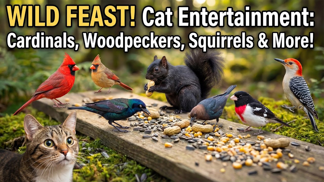 Cat TV for Cats 😺🐦 | Watch Birds 🐦and Black Squirrels 🐿️ in Action