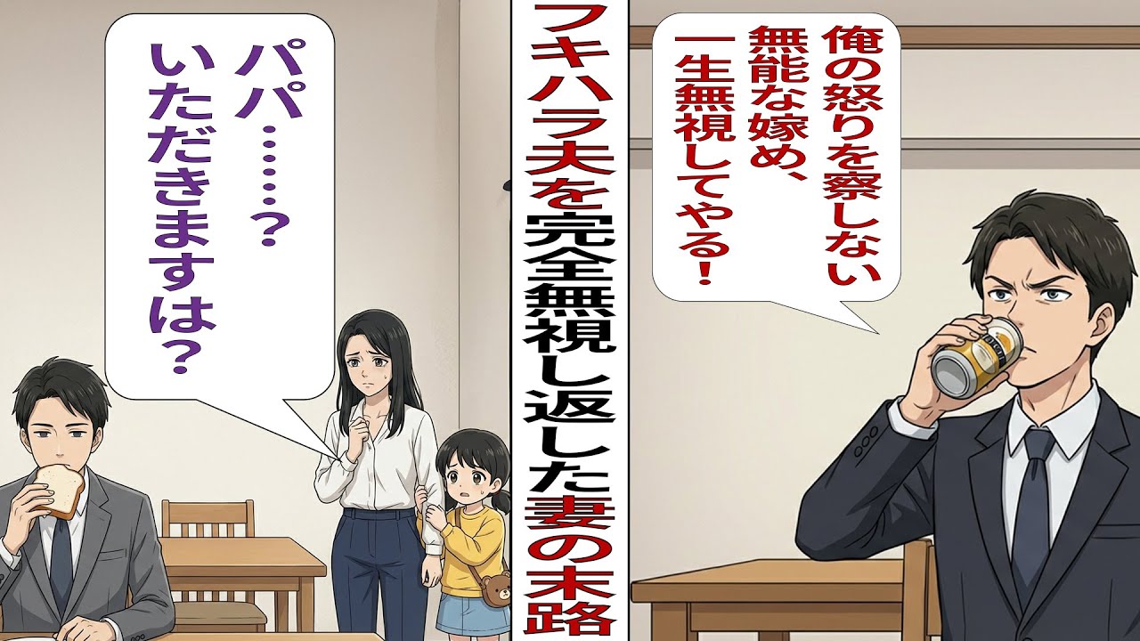 【漫画】[『誰のおかげで飯が食えるんだ！』と娘まで無視するフキハラ夫。ついに反撃！飲み会で部下に正体をバラし地獄を見せてやる【ダメ男撲滅劇場】