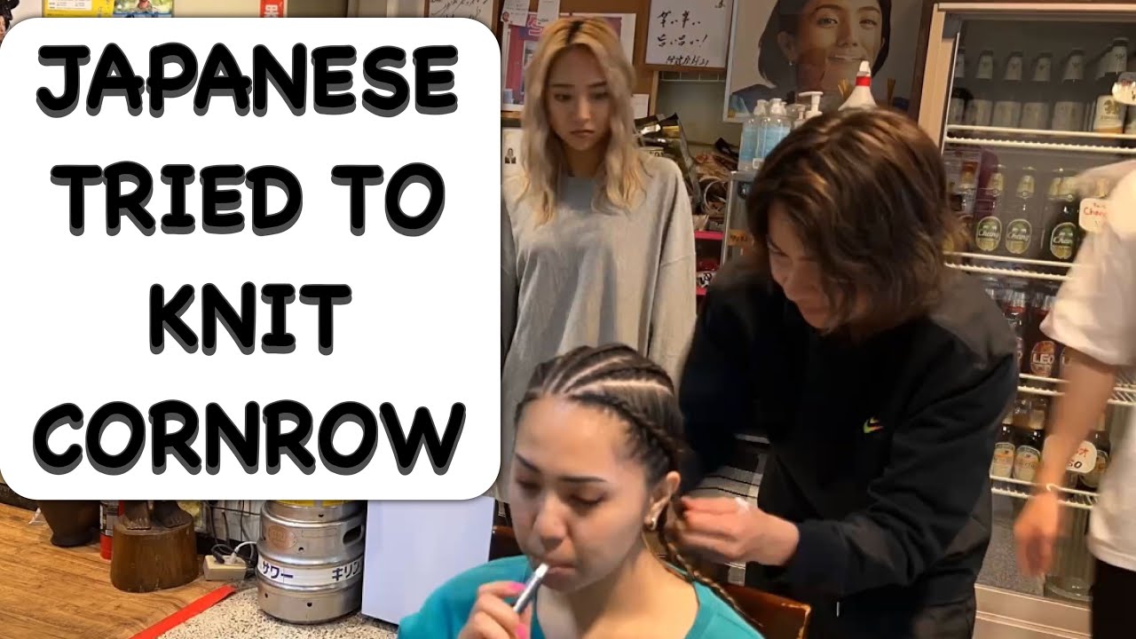 JAPANESE TRIED TO KNIT CORNROW BRAID BLACK HAIR