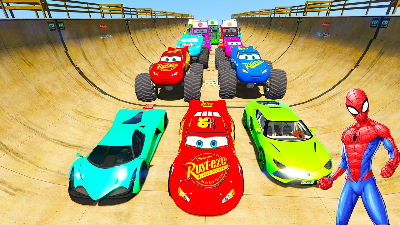 GTA V Superheroes Crazy Race Gameplay Challenge with Super Cars | GTA 5 Spiderman Car Stunt Race #14