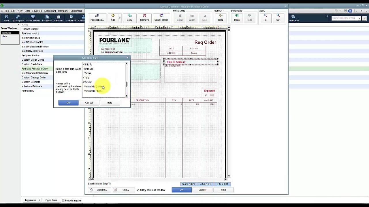 QuickBooks - Purchase Order - Layout Designer 2016