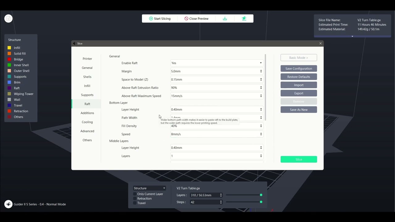 FlashPrint New User Tutorial - Part 05 - 6 - Raft Settings
