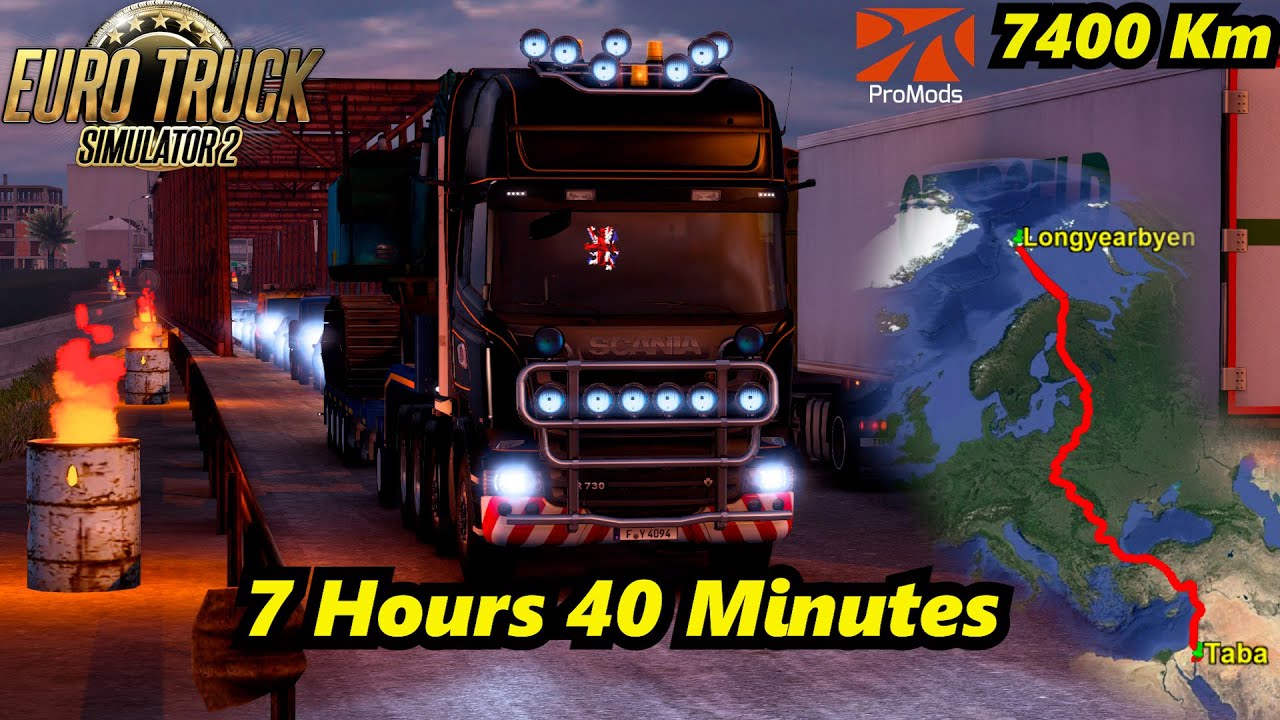 ETS2 Самая длинная доставка из Табы (Египет) в Лонгйир (Норвегия) (Promods и Roextended)