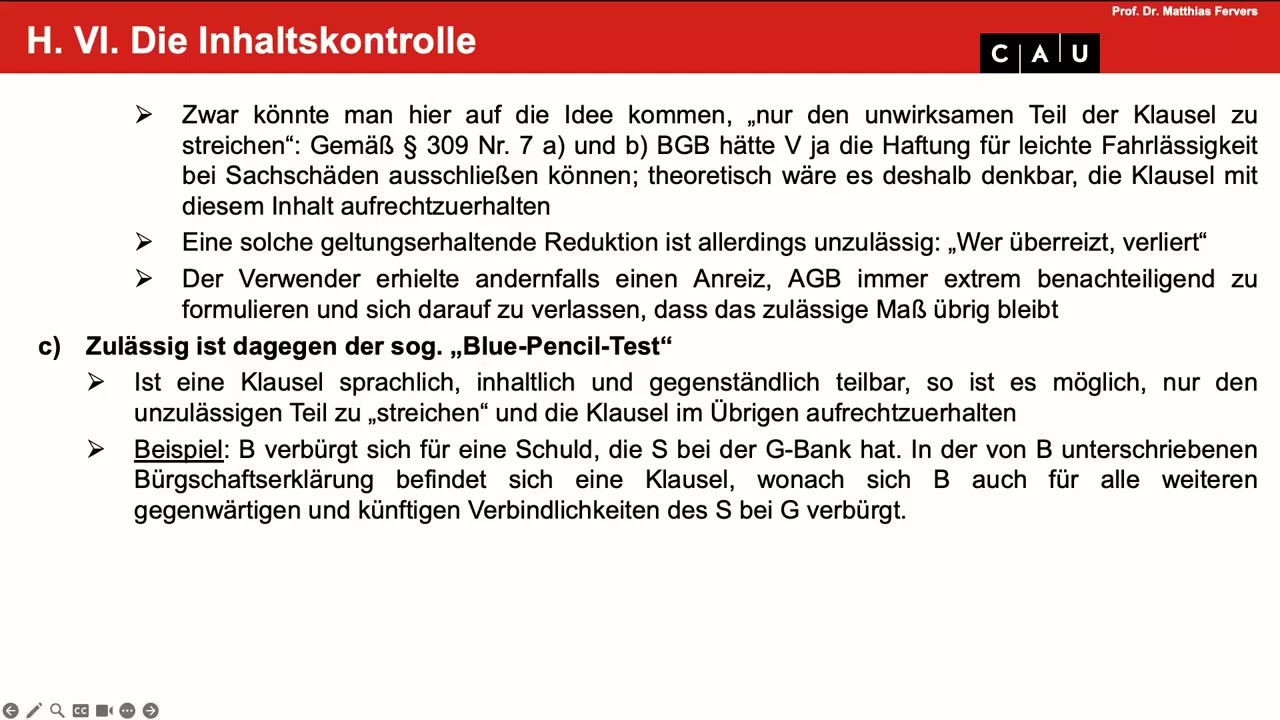 BGB AT – Folge 21 (Rechtsfolgen der Inhaltskontrolle; Übungsfälle zu AGB)