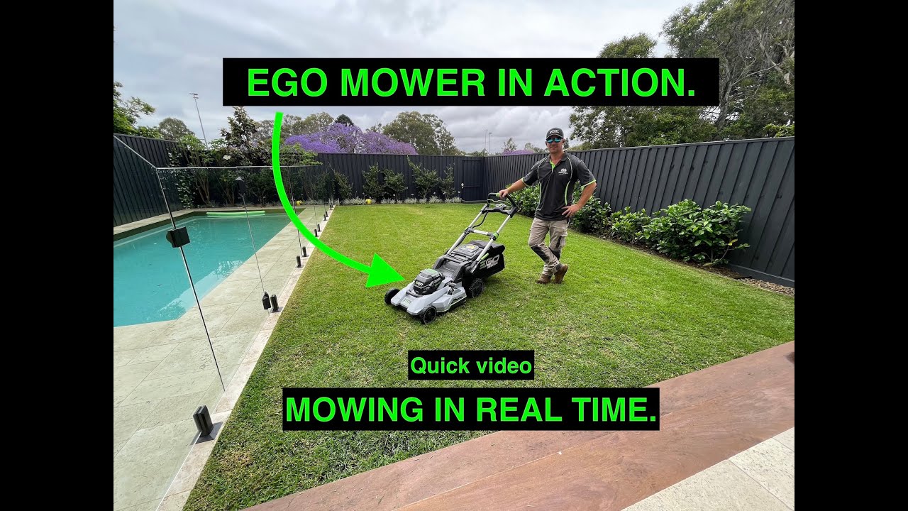 EGO BATTERY MOWER IN ACTION on Zoysia grass. In REAL TIME.
