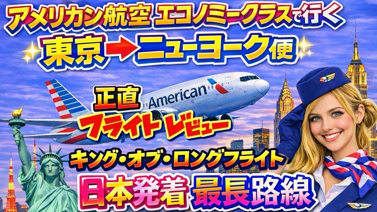 キング・オブ・長時間フライト【日本発着最長】機内はどんな感じ？JALマイルを使ってお得にアメリカン航空で東京→ニューヨーク｜14時間超えフライト搭乗レビュー✈️