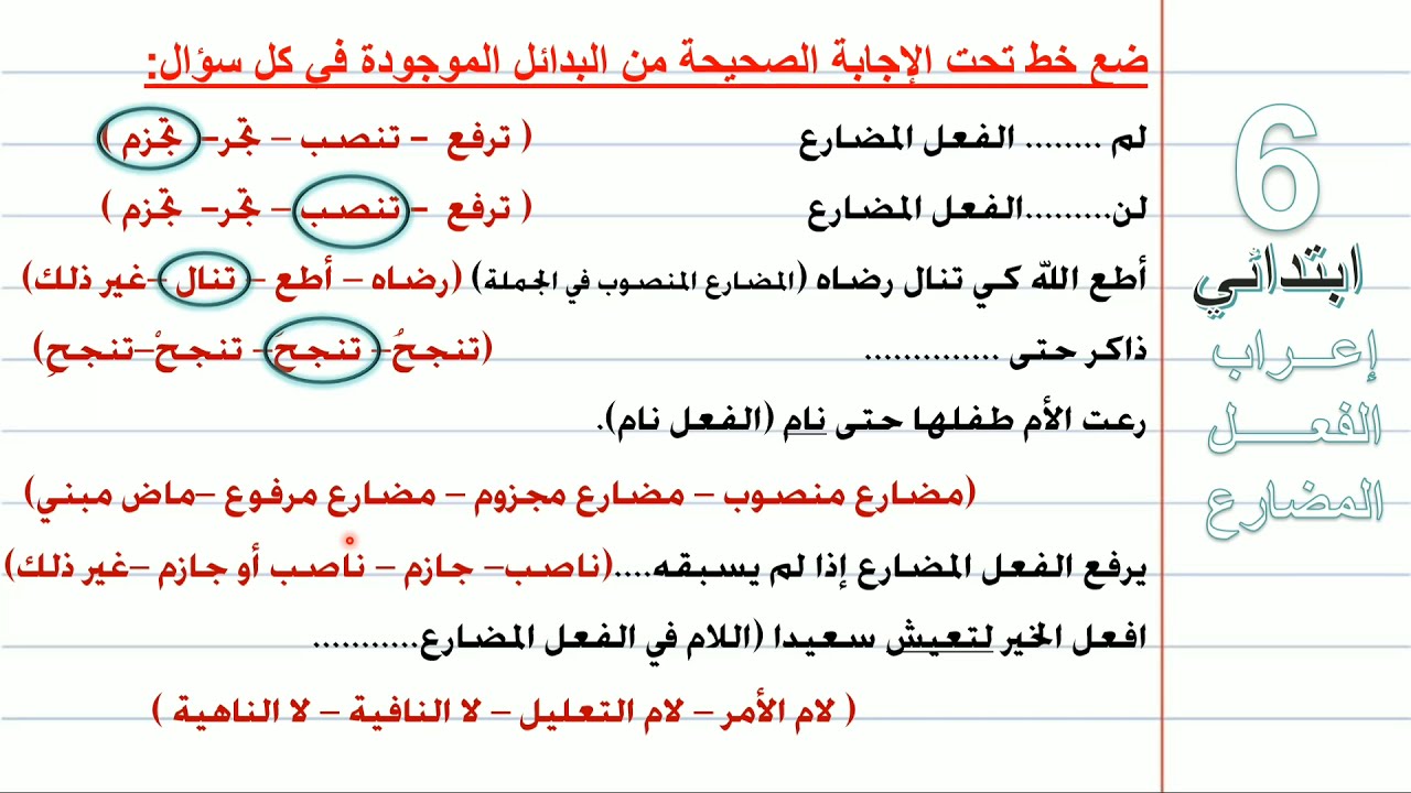 تدريبات إعراب الفعل المضارع