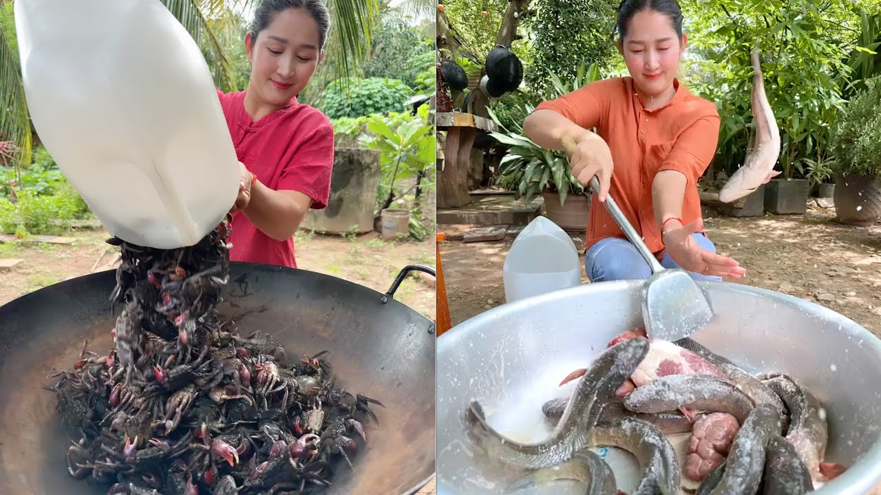 Yummy Crab Pickle Salad, Snake Head Fish Creamy, Beef Heart Stir fry Chive | Amazing Cooking Skill