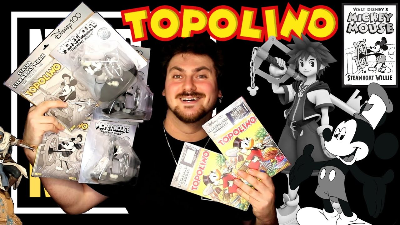 DISNEY 💯 ANNIVERSARIO: Figure STEAMBOAT WILLIE + Francobollo in Metallo!! ⚓️ Gadget TOPOLINO