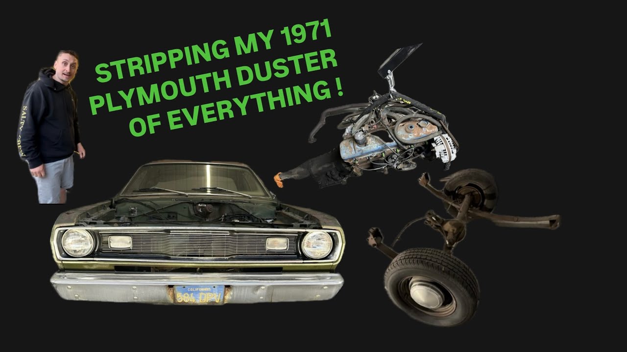 PART 3! PULLING THE ENGINE OUT OF MY 1971 PLYMOUTH DUSTER AND STRIPPING IT DOWN TO A BARE SHELL!