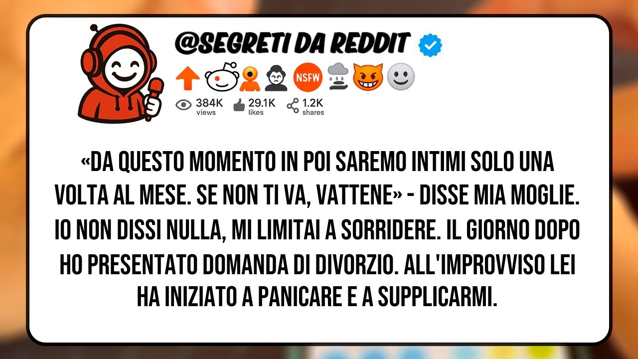 Da questo momento in poi saremo intimi solo una volta al mese  Se non ti va, vattene»   disse mia...