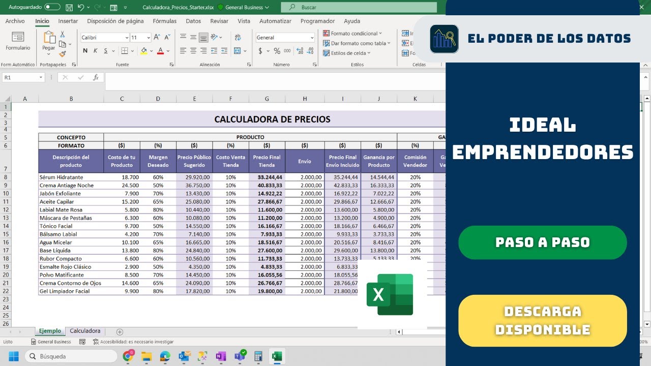 Calculadora en Excel para EMPRENDEDORES: cuánto cobrar sin perder plata