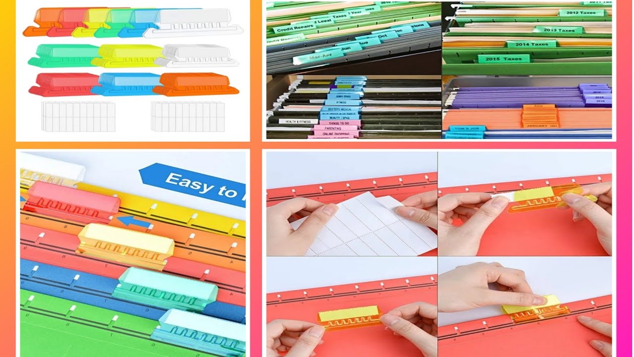 60 Pcs 2 Inch Hanging Folder Tabs and 120 Grids Inserts for Quick Identification of File Folders