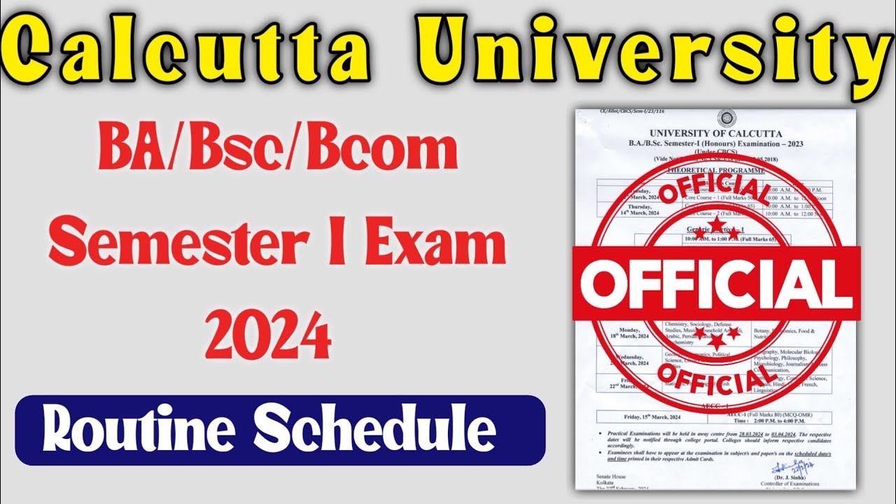 Calcutta University Semester I Exam Routine 2024 | Official Notification ✅ CU BA/BSc/Bcom Exam 2024
