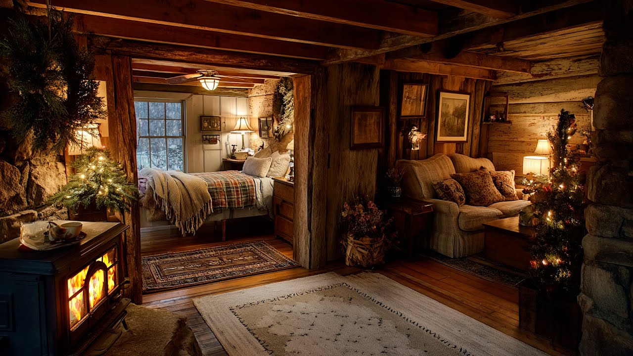 🔴A Cabin Waiting Through Long Snowy Hours | Soft Fireplace Sounds for Calm and Deep Comfort
