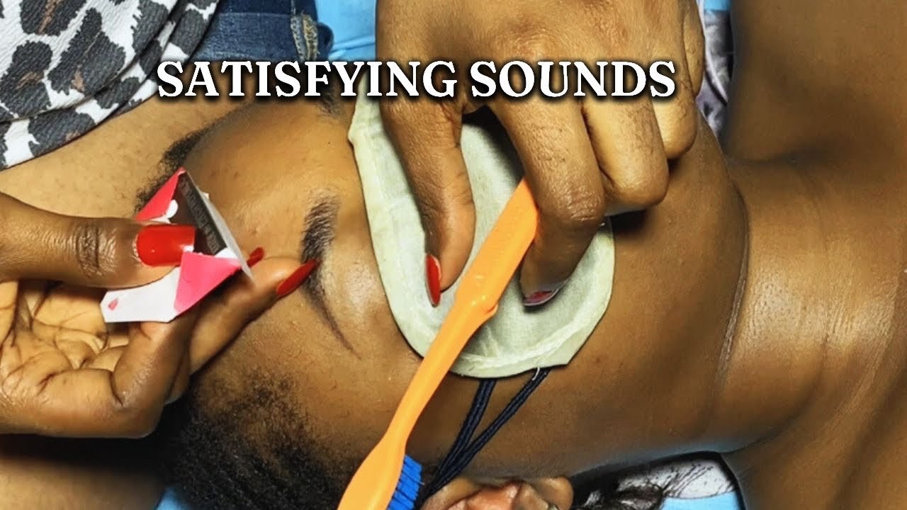 ASMR~ SATISFYING Brow Carving & Hair Scratching sounds with soft bubble gum chewing