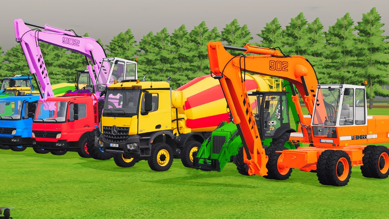 TRANSPORTING EXCAVATOR MIXER TRUCK TRACTORs Backhoe loaders Beamng.Drive Game FARMING SIMULATOR 22