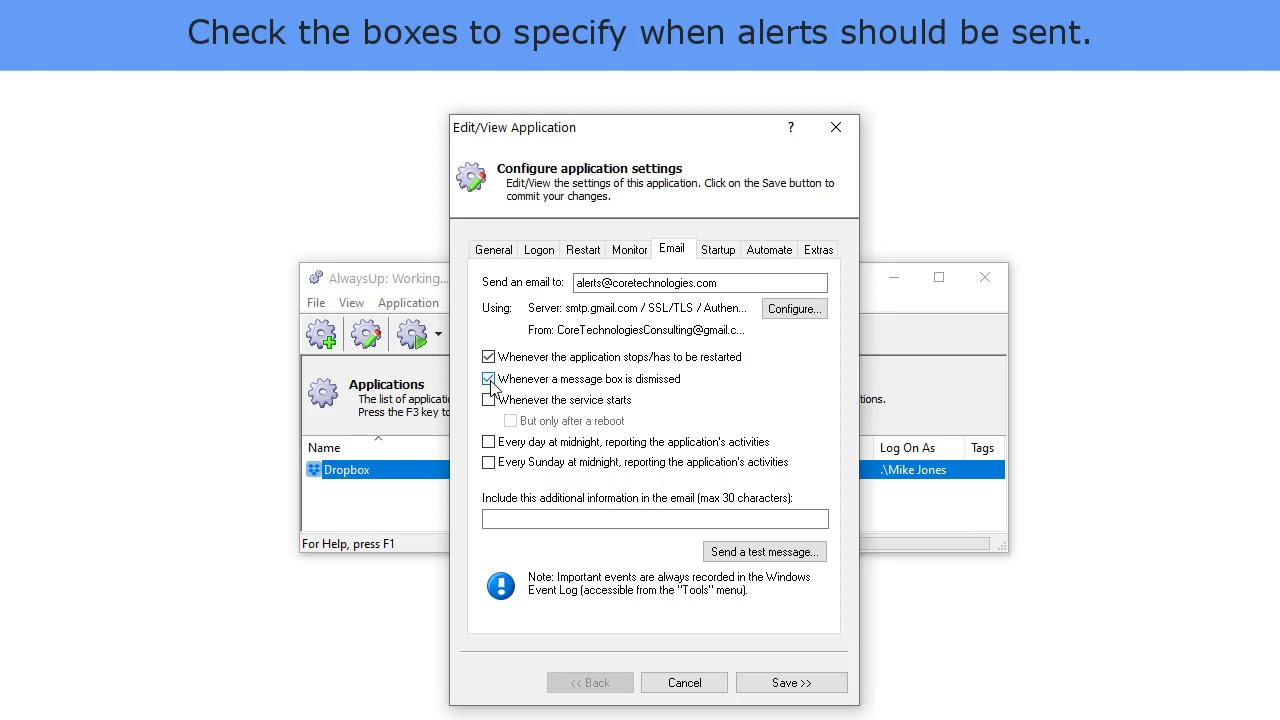 How to Setup AlwaysUp Email Alerts with Gmail