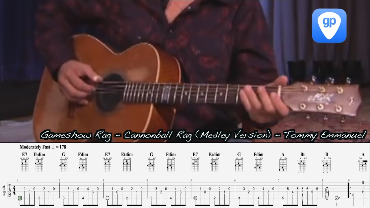 Gameshow Rag - Cannonball Rag - Medley Version - TAB PDF - Tommy Emmanuel - Guitar Pro TAB