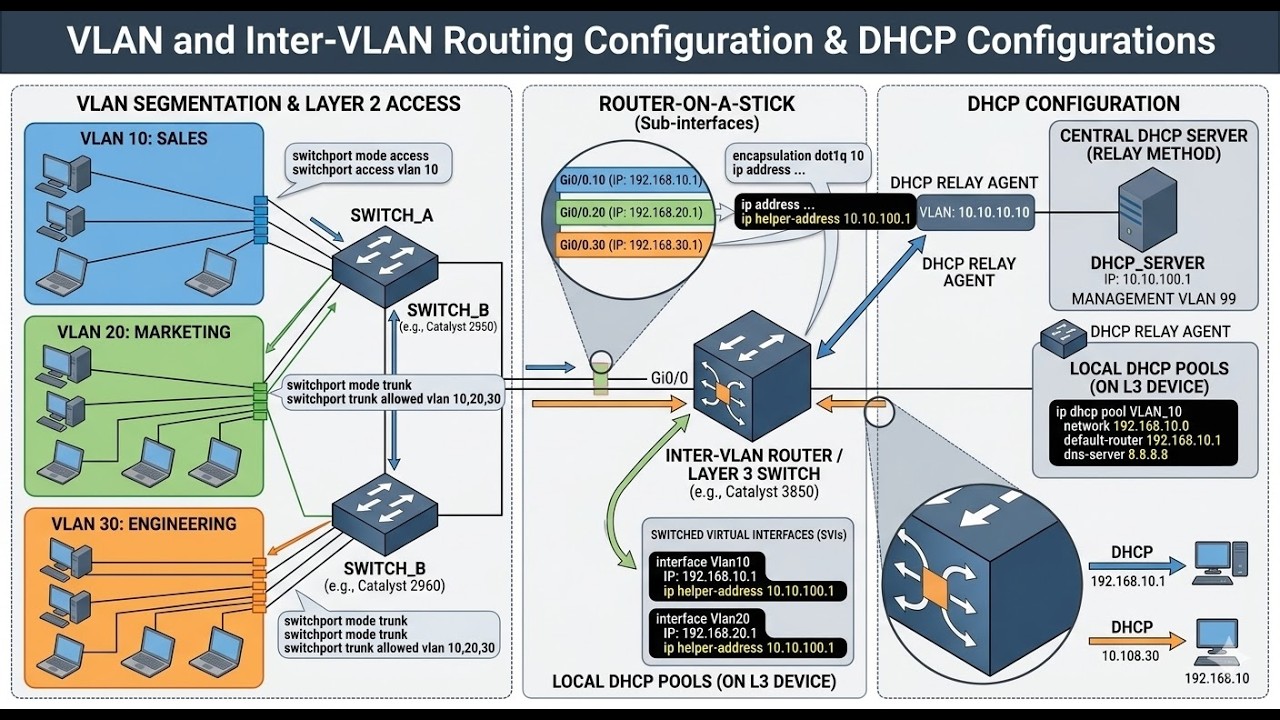 VLAN and Inter-VLAN Routing Configuration & DHCP Configurations