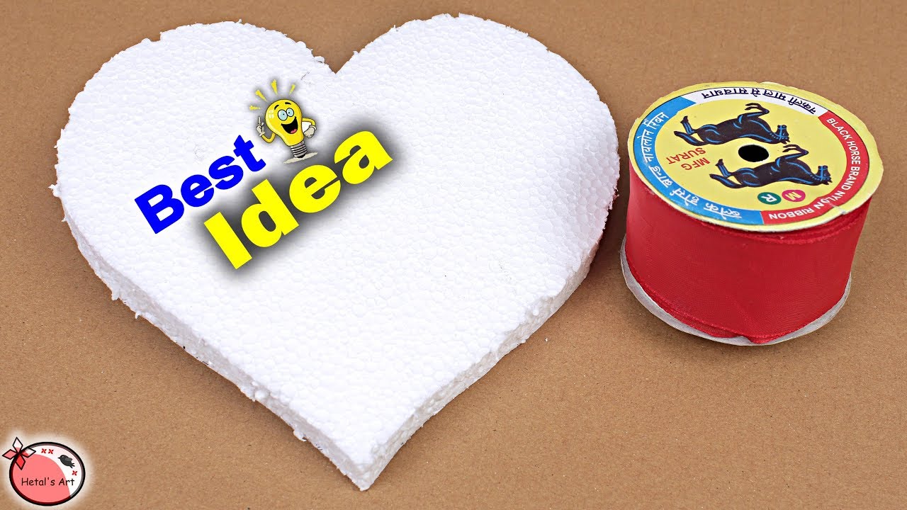 DIY Best Out of Waste Idea Using Thermocol | Beautiful Heart Shaped Photo frame Making | Home Decor