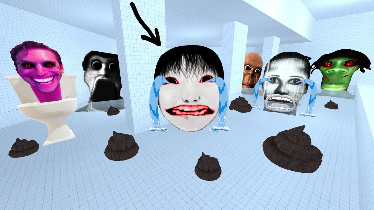Yoshie, Obunga, Selene, Angry Munci, Poo Every Where, in The Liminal Pool | Nextbot Chase GMOD