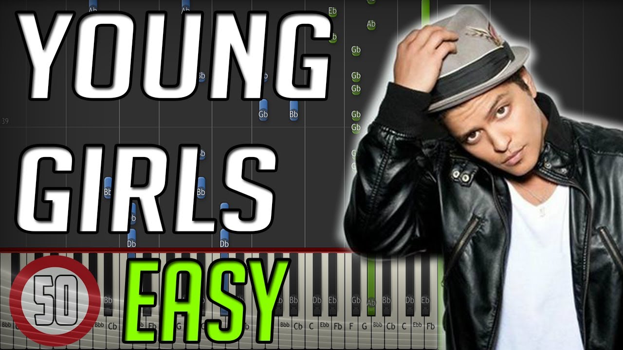 Bruno Mars - Young Girls (EASY) Piano Tutorial [50% speed] (Synthesia)