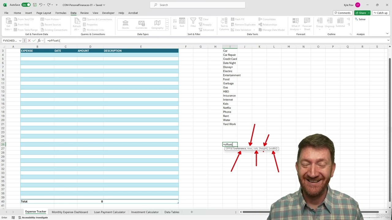 Creating a Dynamic Data Validation Menu with Excel's OFFSET Function