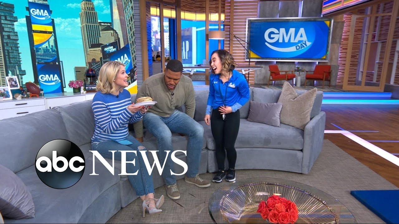 Gymnast Katelyn Ohashi flips pancakes for Michael & Sara