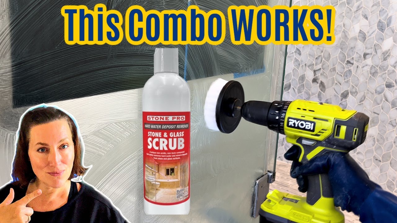 How To Remove Hard Water Stains On Glass (Using Stone & Glass Scrub With A Drill Brush)