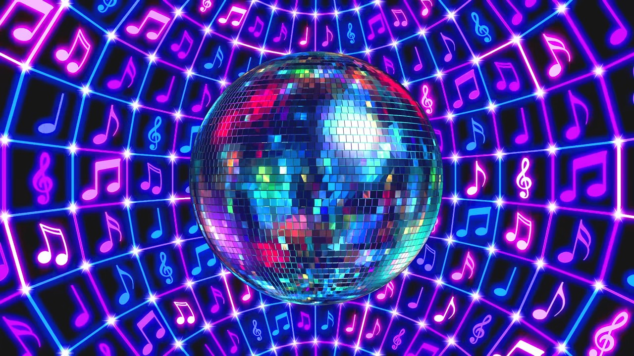 4K Screensaver | Glowing Neon Disco Ball & Musical Notes – Psychedelic VJ Loop (No Sound)