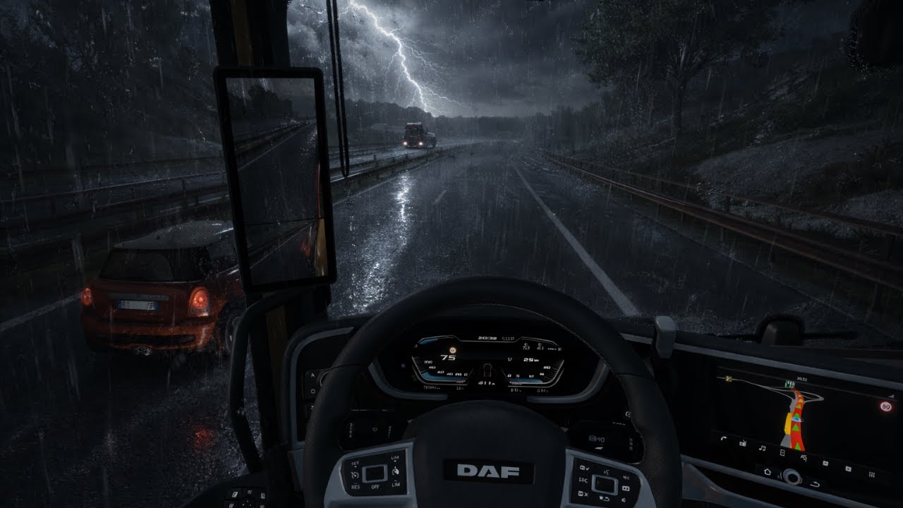 Dirigindo caminhão na forte chuva e trovões | ETS 2