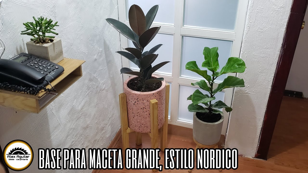 Base de madera para maceta grande, estilo nordico
