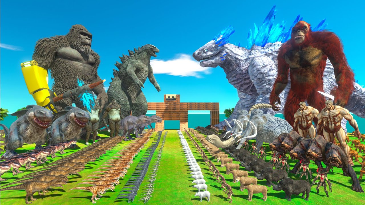 Dinosaurs revolt battle with GODZILLA x KONG + MEGALODON REX VS Team SHIMO x SCAR KING + MAMMOTH