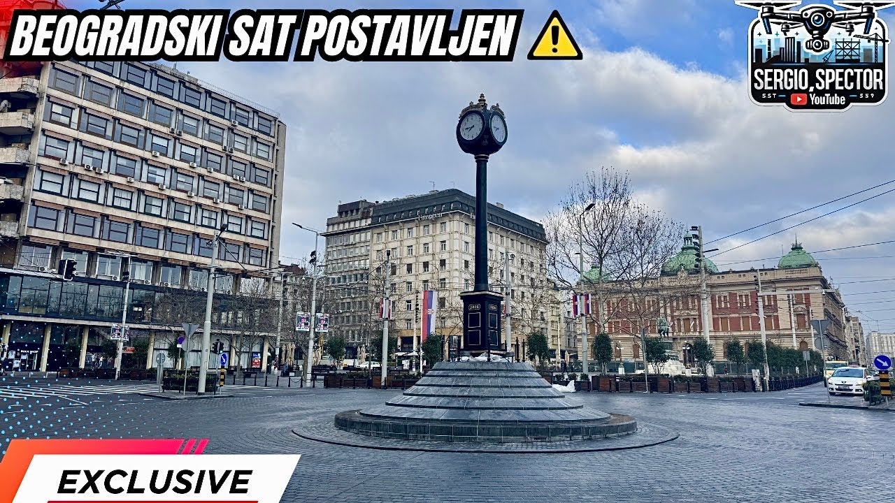 Postavljen SAT na Trgu Republike, prvi snimci izbliza, Kružni tok sa Svetionikom