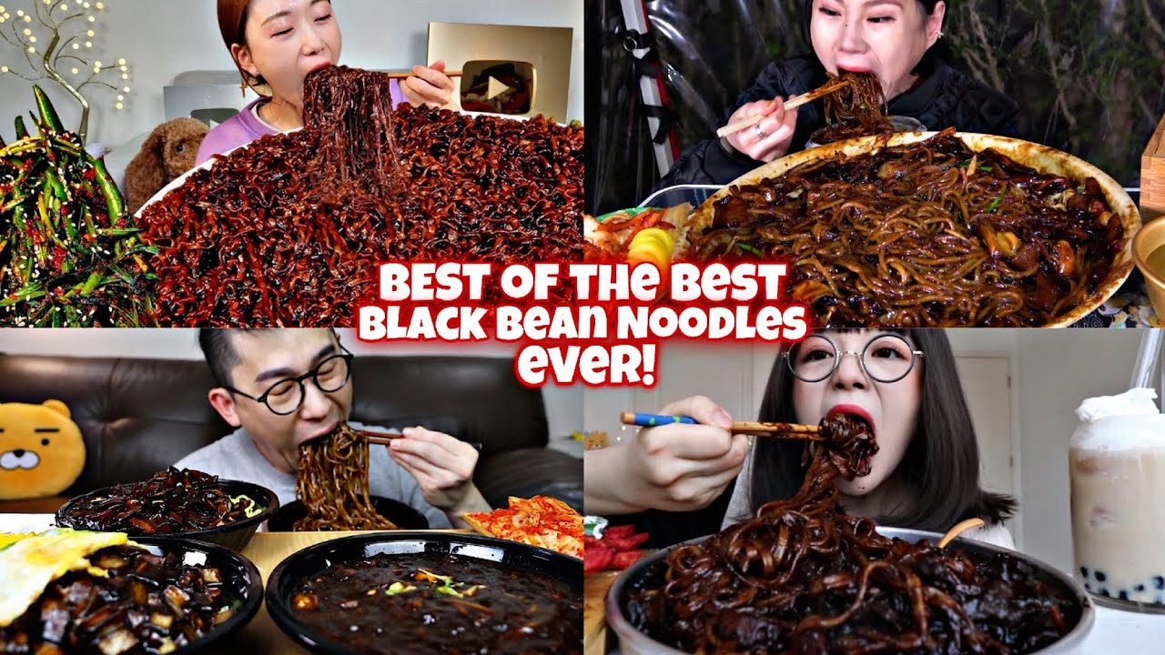 BLACKEST BLACK BEAN NOODLES MUKBANG!⚫🤯😱😵