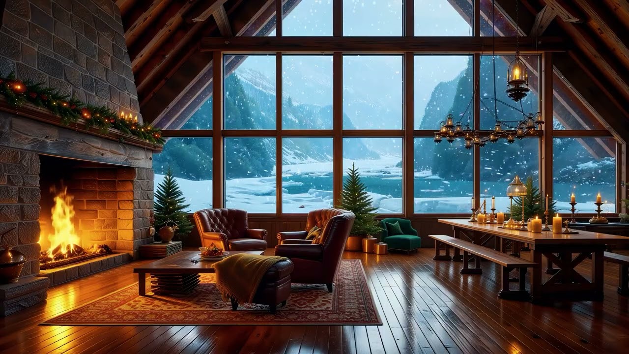 Snowy Great Hall ❄️🔥 4K Cozy Fireplace & Arctic Storm Sounds 10 Hours Deep Sleep Ambience & Relaxing